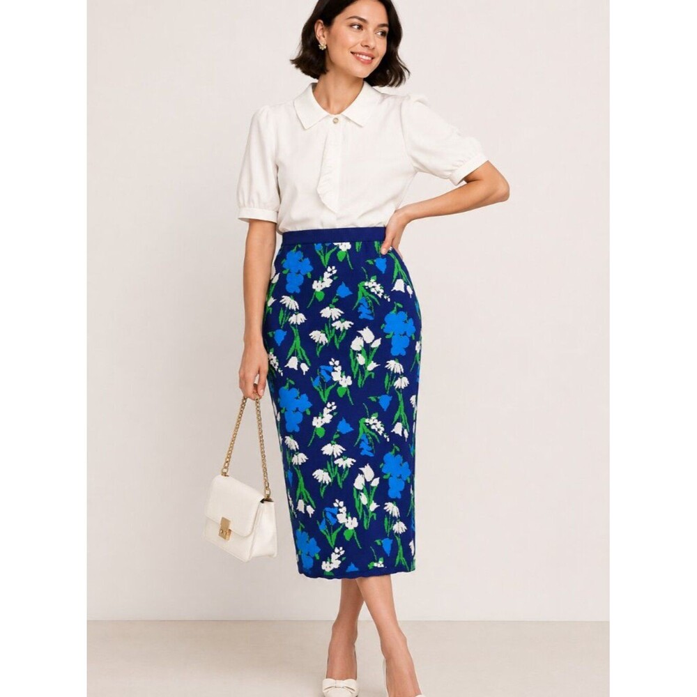 Kate Spade x Target Floral Jacquard Knit Midi Skirt Women’s M Blue